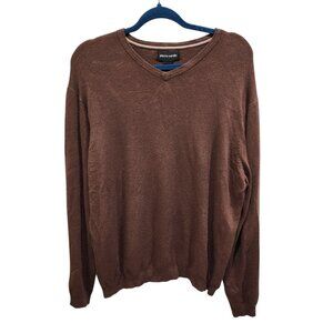 Pierre Cardin Men’s Brown V-Neck Sweater L Wool Blend Long Sleeve Pullover Casua